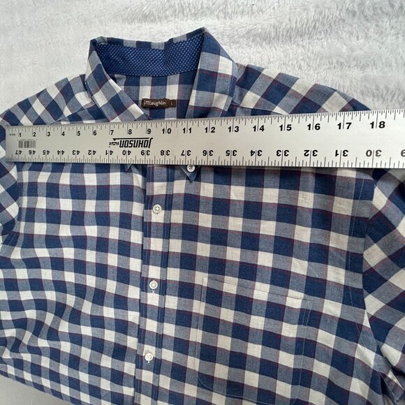 J. McLaughlin Mens Blue White Gingham Long Sleeve Button-Down Shirt Large Casual - Picture 7 of 9